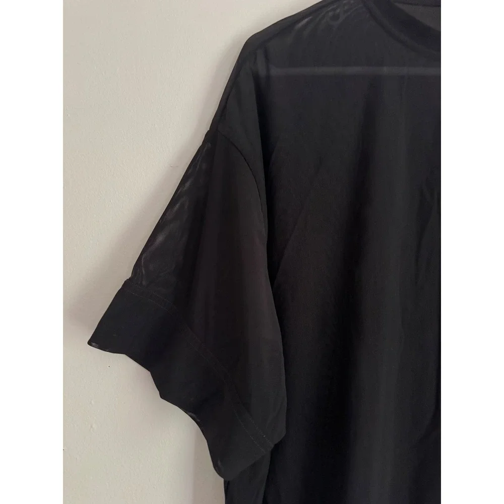 Athleta Womens Black Sheer Mesh Short Sleeve Oversized Layering Top Small